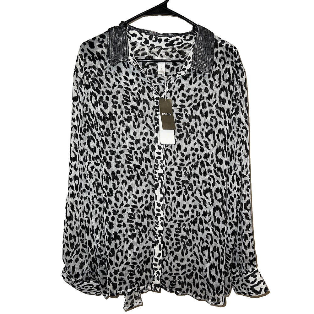CHICO'S Cheetah Lanie II Sheer Button Down Shirt--CHICOs 4